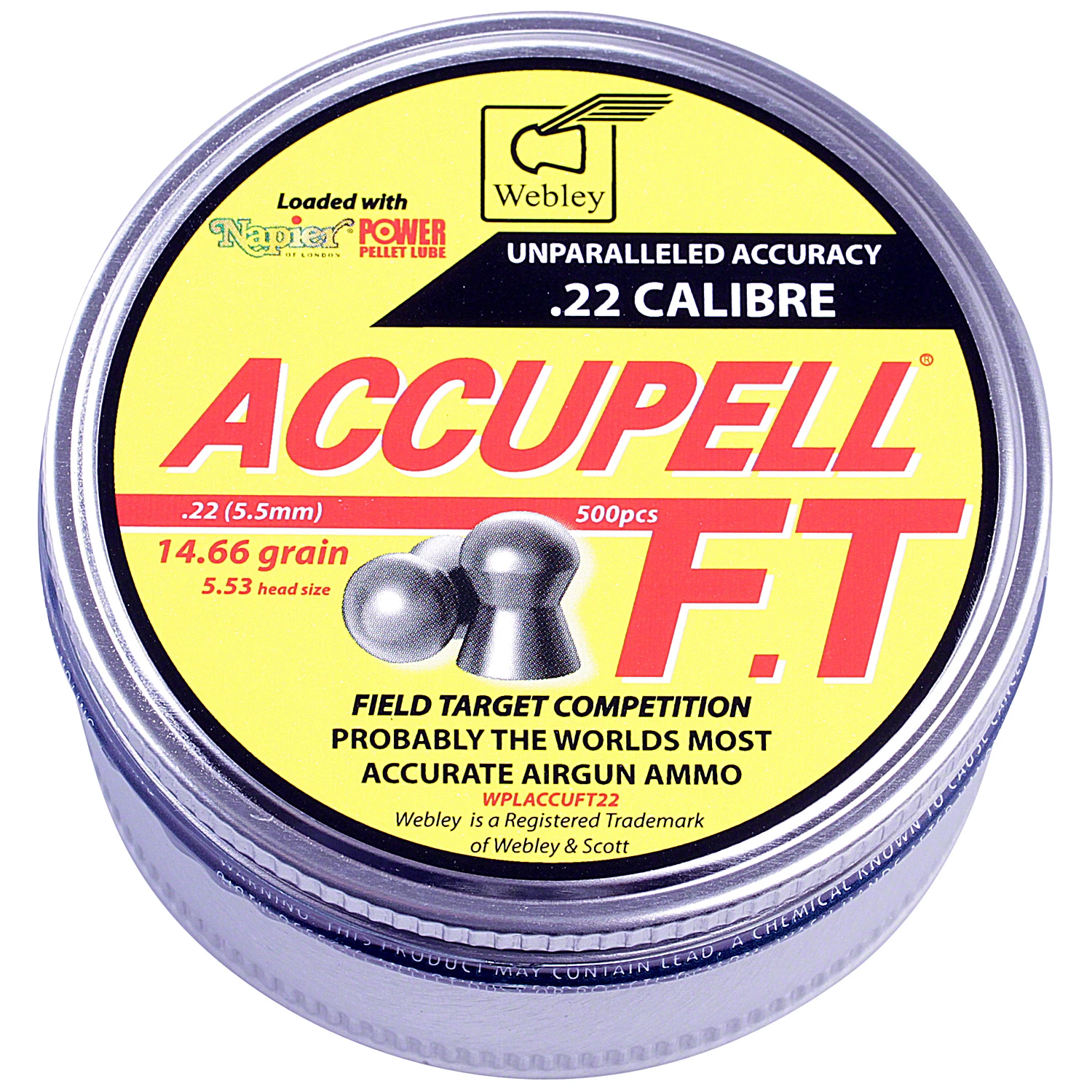 Outlet 🤩 Webley Accupel FT .22 Calibre 14.66 grains 5.53mm Pellets (500 Tin) 💯 1 Outlet 🤩 Webley Accupel FT .22 Calibre 14.66 grains 5.53mm Pellets (500 Tin) 💯