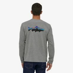 Outlet 🎁 Patagonia M's Long Sleeve Fitz Roy Trout Responsibili-Tee 🌟 -Glasgow Angling Sales m s l s fitz roy trout responsibili tee gravel heather back